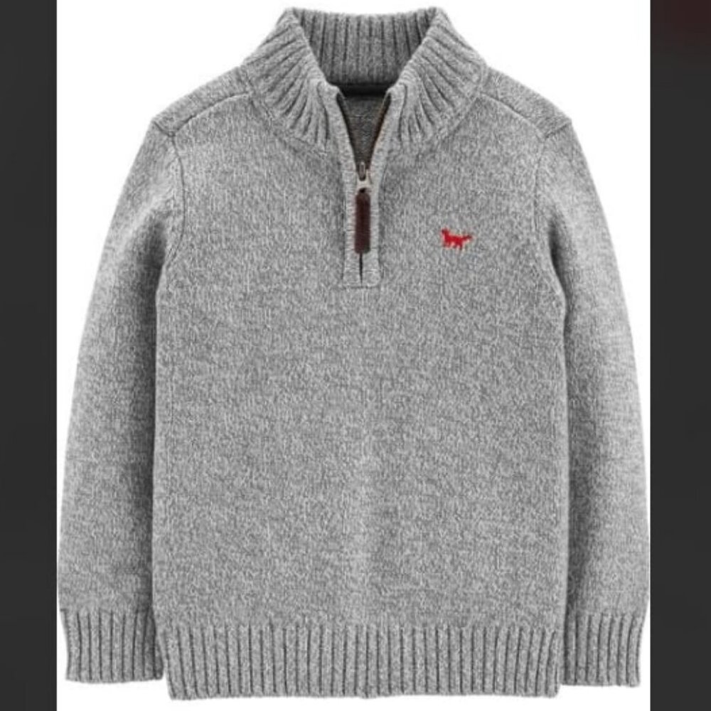 New CARTER'S Embr Fox Half Zip Sweater Pull-over Crewneck Heather 3T